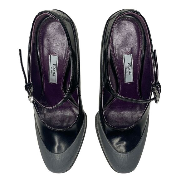 Prada Mary Jane Runway 2012 Black Leather Grey Rubber Cap Toe Heels EU 37.5 Pump - Picture 5 of 10